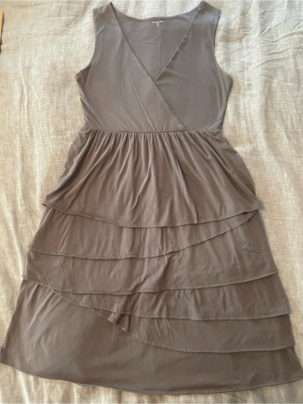 Garnet Hill Women’s Gray Cotton Tiered Ruffled V-Neck Dress size xs